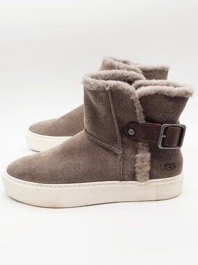 UGG Aika Suede Sherpa Lined Sneaker Boots Size 6.5 Taupe Grey
